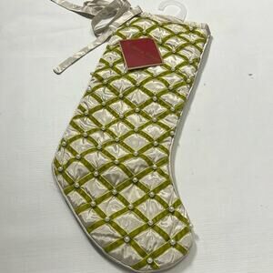 SATIN RIBBON PEARL EMBELLISH WINDOW PANE‎ STOCKING.NWT